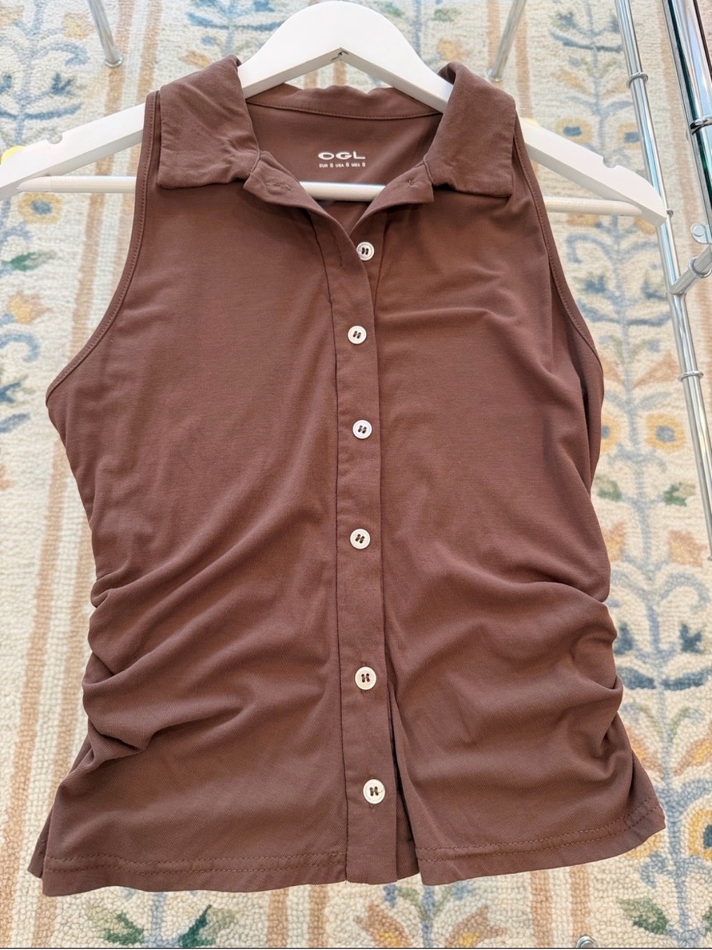 OGL Lightweight Brown Sleeveless Button-Front Collared Top S